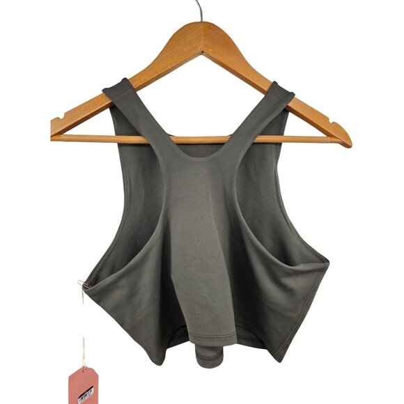 Quince Racerback Cropped Tank Top Large Olive Green Recycled Polyester & Spandex - Picture 4 of 5